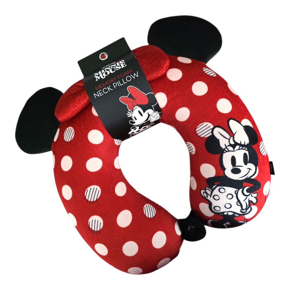 Disney Minnie Mouse Memory Foam Travel 3D Neck Pillow Red Polka Dot Airplane Car